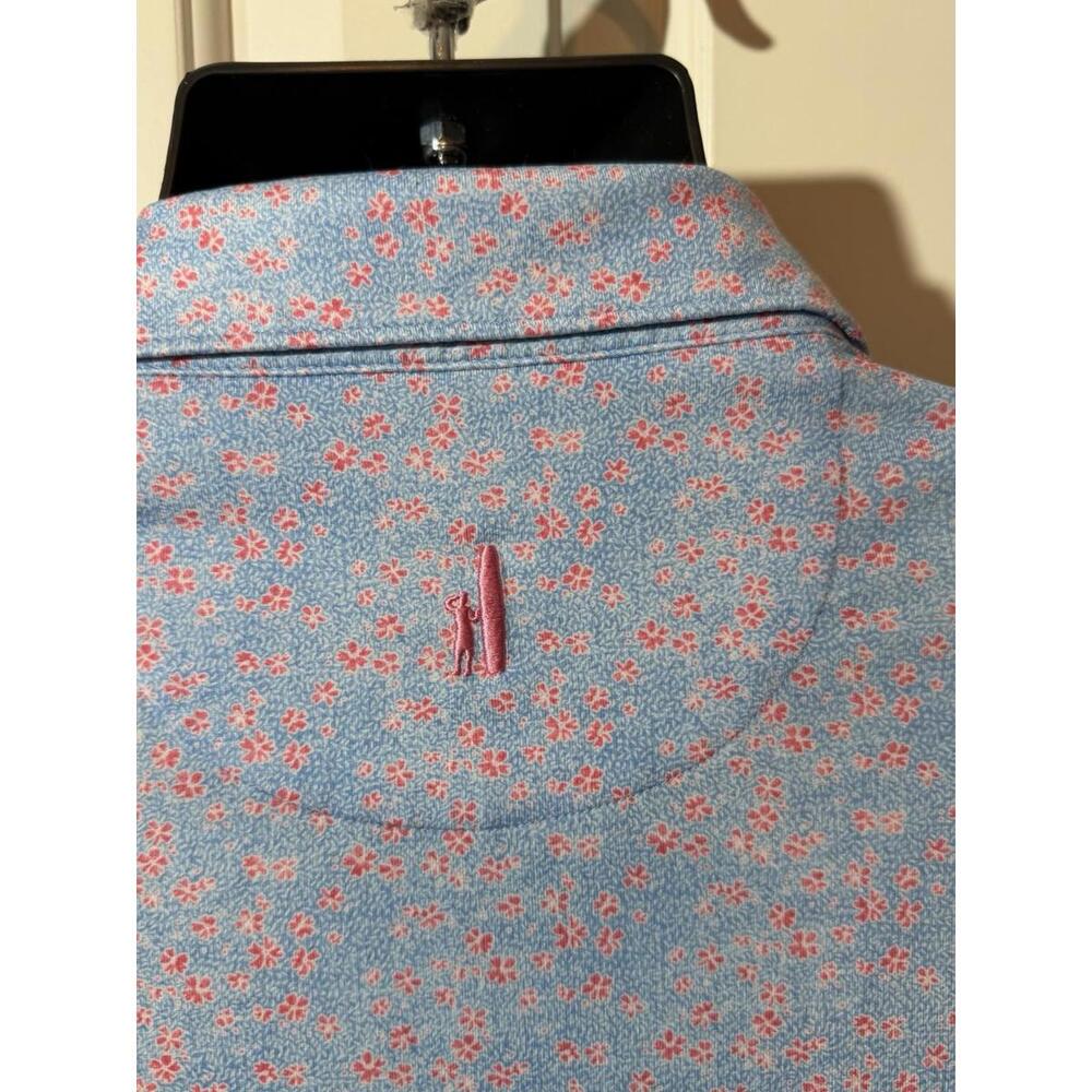 johnnie-O Blue Polo with Pink Floral Motif